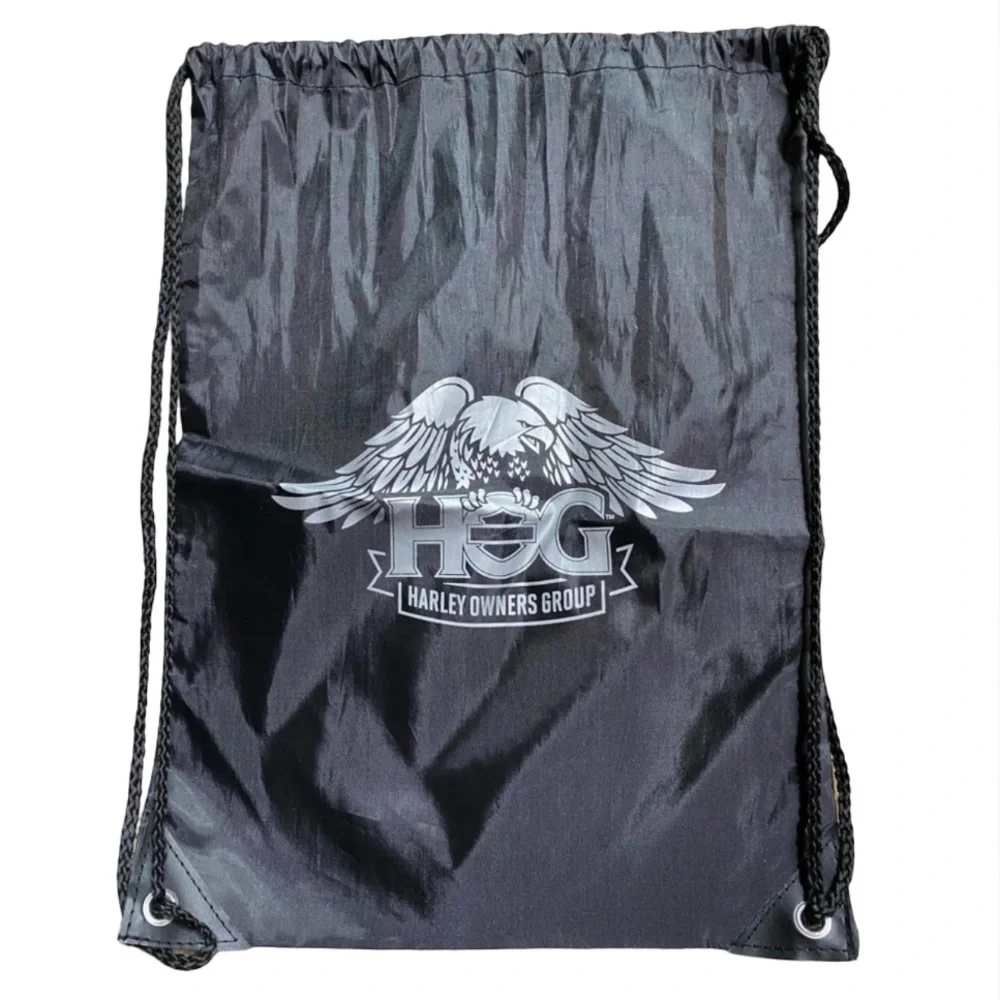 Harley Davidson HOG Owners Group Black Drawstring Backpack Bag NWOT